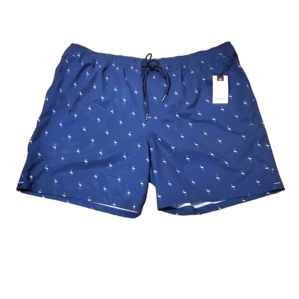 Goodfellow & Co Mens Swim Trunks Blue Flamingo Print XXL Quick Dry 7 Inch Inseam